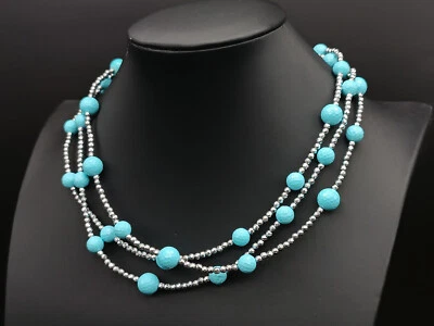 Collana donna turchese girocollo argento multifilo collier fatto in Italia - Immagine 1 di 4