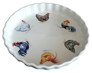 Hühnerhahn Hahn Henne Muster 25 cm Keramik Flan Quiche Schale - Bild 1 von 1