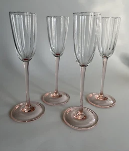 Flower Petal Bowl Blush Pink Stemmed 3 oz. Cordial Glasses Set of 4 - Picture 1 of 6