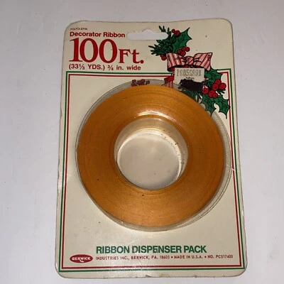 VTG 100ft Decorator Ribbon GOLD Unused On Original Card Craft Christmas Holiday - Image 1 of 4