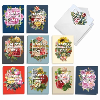 Juego de 20 tarjetas Asst'd Blank Día del Padre 4x5,12" con Env (10 diseños) flores para papá Foto 1 de 4