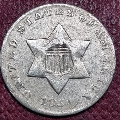 1851 Three Cent Piece 3c Silver Trime Higher Grade XF #96614 - Image 1 of 2