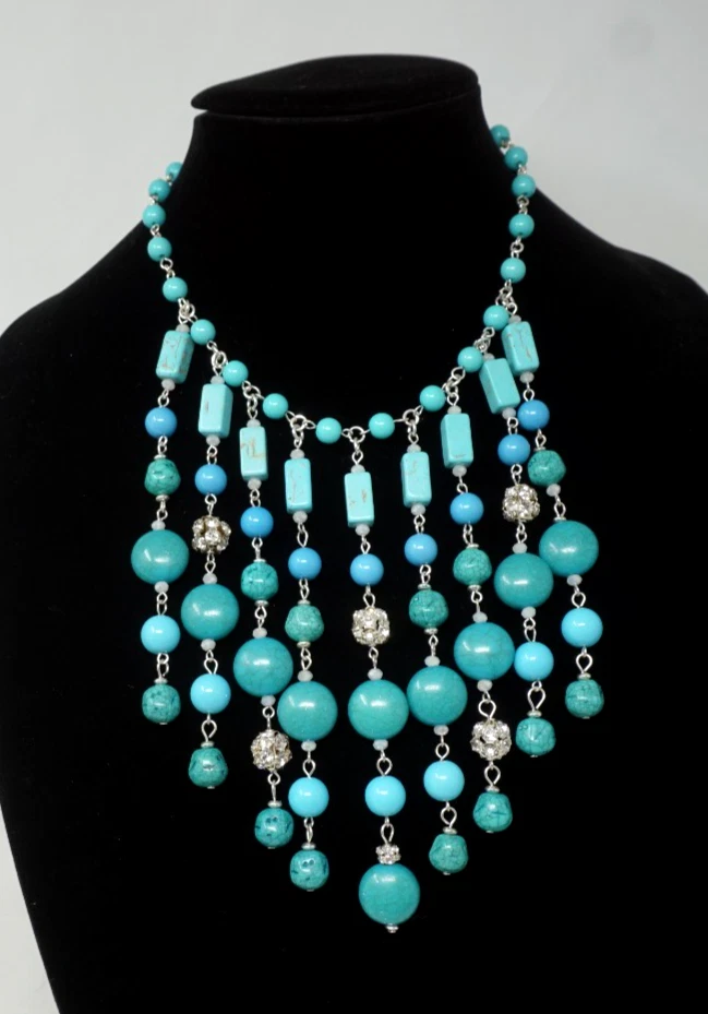 Gargantilla de goteo de cristal con cuentas azul turquesa de Chico's babero cascada 19"" Foto 1 de 4