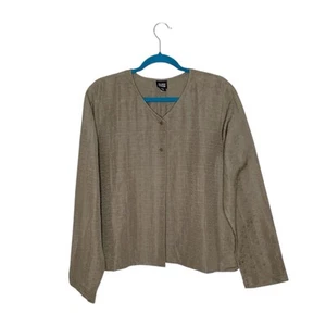 Eileen Fisher Jacquard Seide Leinen Mischung 2 Knopf leichte Strickjacke Jacke L - Bild 1 von 14
