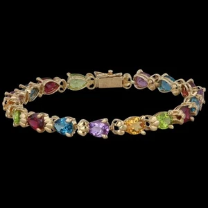 14k Yellow Gold Amethyst, Citrine, Peridot, Garnet and Blue Topaz Bracelet - Picture 1 of 6