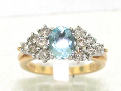 Aquamarin Ring 585 Gold 14Kt Gold  Aquamarin 0,85ct  12 Brillanten 0,50ct - Bild 1 von 4