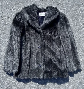 Abrigo de piel sintética acrílico negro vintage años 70 80 para mujer talla 12 Mob Wife EE. UU. - Imagen 1 de 10