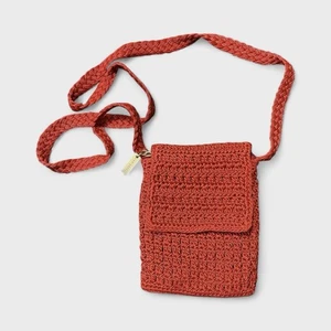 Vintage 90’s The SAK Crochet Bag Y2K Crossbody Shoulder Purse Red Zip 5.5x7 - Picture 1 of 12