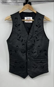 Excelled Vintage Leather Vest Floral Women's XS Black Made In USA - Picture 1 of 8