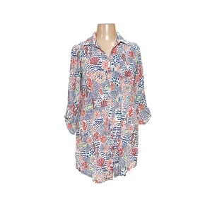Top con botones Talbots para mujer talla grande X azul estampado gráfico - Imagen 1 de 4