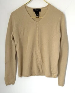 Vintage Croft & Barrow Soft Tan V-Neck Pullover Cashmere Sweater Women’s Medium - Picture 1 of 5