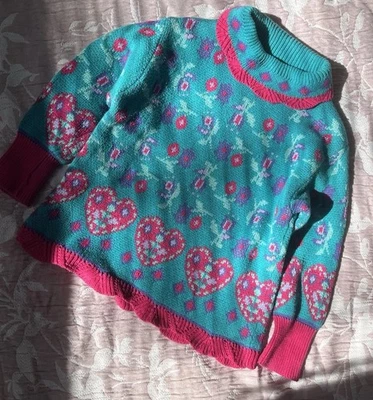Gymboree Rainbow Tag Size 4/5 Country Hearts Line Vintage Pullover Sweater - Image 1 of 4
