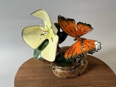 Escultura Watkins firmada de colección madera a la deriva mariposa flores hojas esmalte cobre Foto 1 de 4