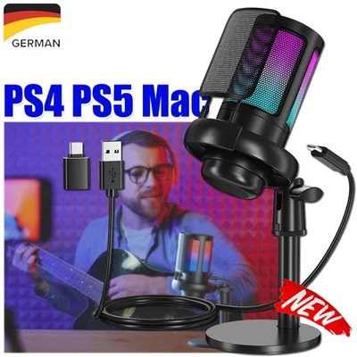 Gaming USB Mikrofon PC RGB Microphone Streaming Podcast Studio Kondensator Mic . - Bild 1 von 4