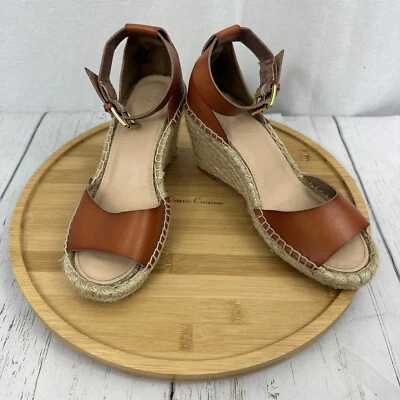 Old Navy Sandals Womens 7 Espadrille Wedge Ankle Strappy Brown Faux Leather - Image 1 of 4