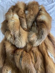Red Fox Real Fur Coat Jacket Full Length Vintage Fox Fur Coat Size M/L