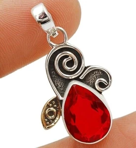 Natural 3CT Two Tone Fire Garnet 925 Solid Sterling Silver Pendant Jewelry @B9-3 - Picture 1 of 2