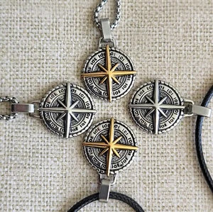 Compass Necklace Stainless Steel Star Pendant Chain Amulet For Men Women - Picture 1 of 16