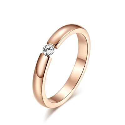 Stainless Steel Rings - Gold Silver Black Rose Gold Cubic Zirconia Wedding Bands - Image 1 of 4