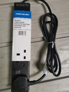PRO ELEC PELB1931 Individually Switched Surge Protected Extension Lead Black,2M - Picture 1 of 1