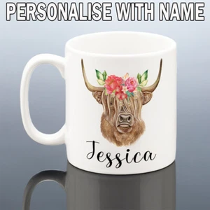HIGHLAND COW MUG Personalised Birthday Gift Her Women Girls Daughter Christmas  - Picture 1 of 2