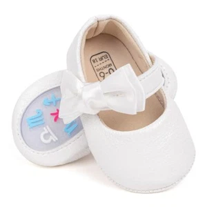 Baby Girls Mary Jane Flats Non-Slip Soft Bowknot Crib Shoes (HM5313 White,12) - Picture 1 of 6