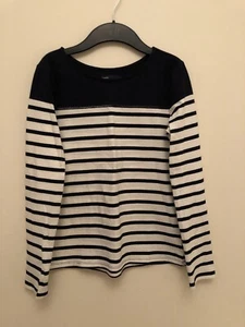 Gap Kids Girls White And Navy Blue Stripe With Sequin Long Sleeve Top XL 12 Year - Picture 1 of 3