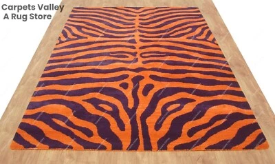 Zebra Orange Modern, Hand-Tufted Wool Handmade Area Rug Carpet Any Room - Image 1 of 4