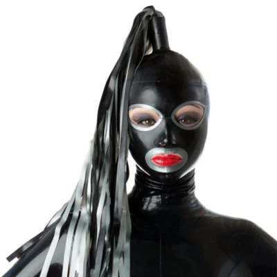 Latex Hoods with Latex Wig Performance Headgear Rubber Mask Cosplay Club Wear - Image 1 of 4