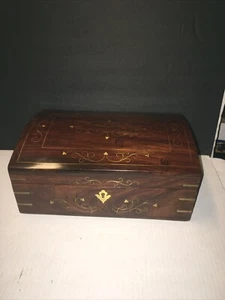 Dome Top Teak Jewellery box with Boullework inlays - Picture 1 of 24