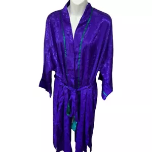 Accappatoio kimono vintage Victoria’s Secret Royal viola verde taglia unica etichetta oro - Foto 1 di 4