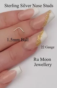1 x Sterling Silver 1.5mm Plain Ball L Shape Nose Studs Piercing 22 Gauge - Picture 1 of 2