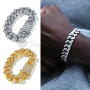 Punk Hip Hop Iced Out Diamond Miami Cuban Link Chain Bracelet For Men And Women - Picture 1 of 35