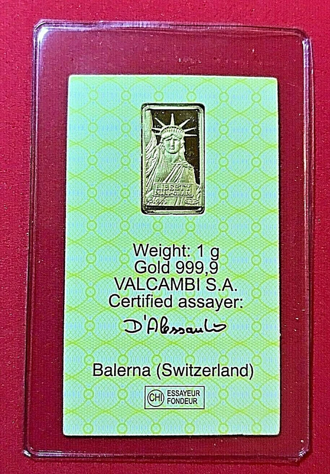 1 克自由女神像 - 信用证 0.9999 精金金条检测卡 — 第 1/4 张图片
