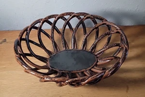 Vintage braunes Gitter 9" oval offen geflochten Brotkorb Obstschale Keramik - Bild 1 von 9