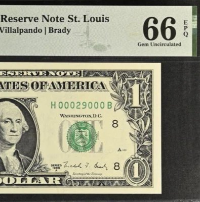 1988A $1 Federal Reserve Note PMG 66EPQ - Birthday Fancy Serial Number 00029000 - Image 1 of 3