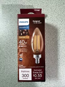 Philips LED Vintage Light Bulb Dimmable E12 Candelabra Base 2000K Amber 40W Eqv - Picture 1 of 4