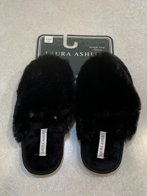 Zapatillas para mujer Laura Ashley de felpa de piel sintética espuma viscoelástica negras grandes 8-9 nuevas con etiquetas Foto 1 de 4