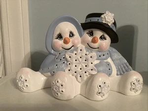 Handcrafted Lighted Snowman Couple - Picture 1 of 4