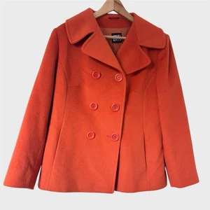 Cinzia Rocca Orange Angora Wool Double Breast Short Jacket Coat Pockets L 16 - Picture 1 of 16