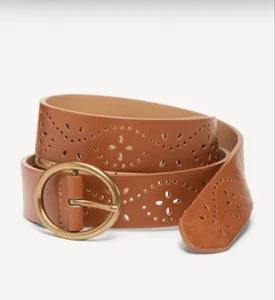 NEW Old Navy Women's Laser Cut Faux-Leather Belt Brown Size 2X-3X - Picture 1 of 11
