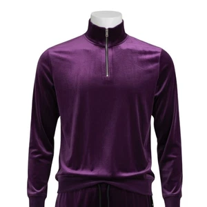 Men’s Velvet Tracksuit Set 2 Piece | Long Sleeve Quarter Zip Shirt & Elastic Pan - Picture 1 of 5