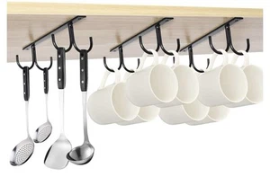Mug Under Shelf Holder Hanging Hooks 2 Pack (8 Hooks) For Cups/utensils Black - Picture 1 of 6