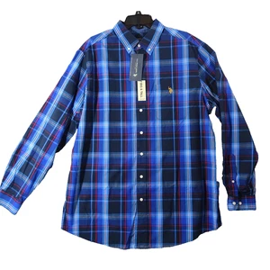 US Polo Assn Button UP Shirt Men Large Tall LT Chest Pocket Blue - Picture 1 of 7