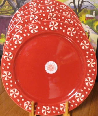 4 Nocal Португалия красный мяты конфеты обед тарелки 11 дюймов керамический новый - Изображение 1 из 4