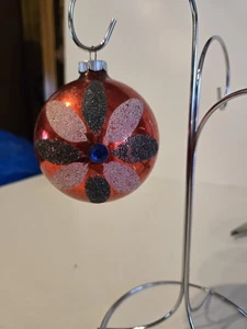 Vtg Shiny Brite West Germany Jeweled Mica Red Christmas Ornaments 3 1/5" Diam.  - Picture 1 of 7