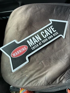 Retro Looking Metal Sign.”Man Cave-Enter At Your Own Risk” Embossed Wall Sign - Picture 1 of 5