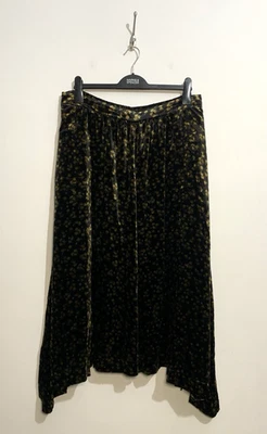 White Stuff Velvet Midi Skirt Size 16 Black Gold Isabelle Devore Dipped Hem - Image 1 of 4