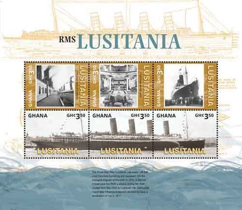 GHANA - 2015 - WORLD WAR I RMS LUSITANIA SHEET OF 6 STAMPS  MNH Cover