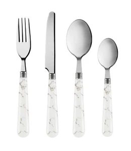 Set Posate Acciaio Inox Manico Effetto Marmo 16pz Design Elegante per Pranzo - Foto 1 di 4